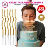 Velas Tallarin Doradas Premium para Cumpleaños Pack de 18 unidades