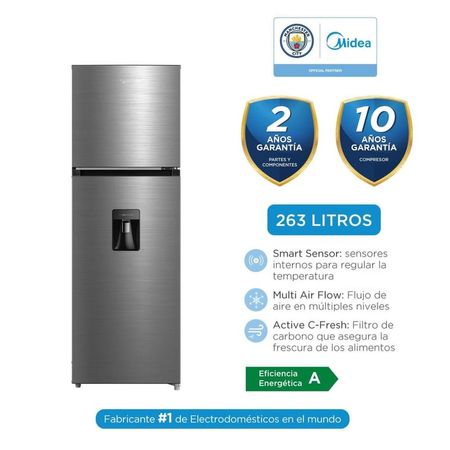 Refrigeradora Midea No Frost 263Lts Inox MDRT385MTR46PEW