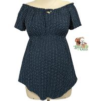 Blusa Coqueta Manga Corta Hombros Caido Lactancia Maternidad Azul con rayitas