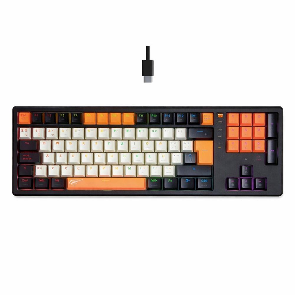 Teclado Mecánico Gamer HAVIT KB512LSP RGB USB Desmontable 94 Teclas Negro Blanco Naranja