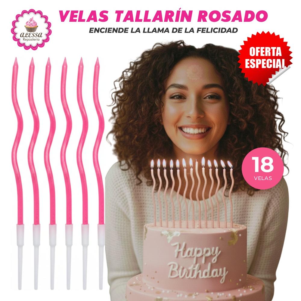 Velas Tallarin Rosadas Premium para Cumpleaños Pack de 18 unidades
