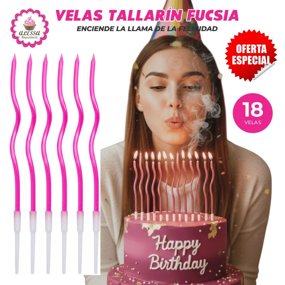 Velas Tallarin Fucsias Premium para Cumpleaños Pack de 18 unidades