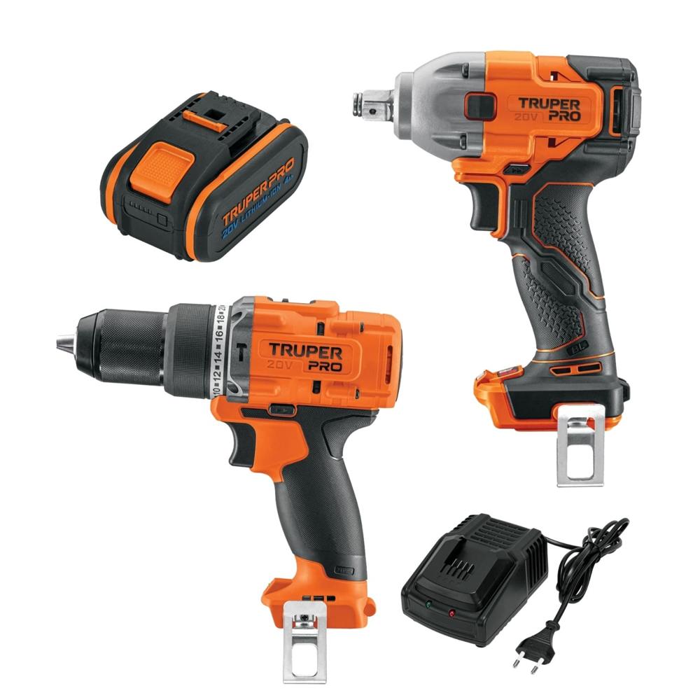 Taladro Percutor + Llave de Impacto 20V + 1bat Truper 103248-103252-103009-12336