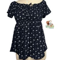 Blusa Coqueta Manga Corta Hombros Caido Lactancia Maternidad azul