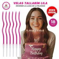 Velas Tallarin Lilas Premium para Cumpleaños Pack de 18 unidades