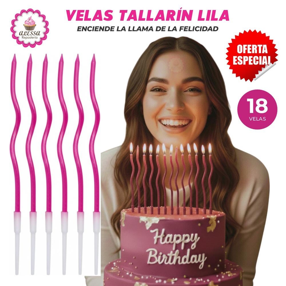 Velas Tallarin Lilas Premium para Cumpleaños Pack de 18 unidades