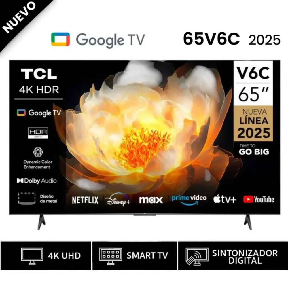 Televisor TCL 65 LED 4K 65V6C Google TV 2025 MAS Antena Digital