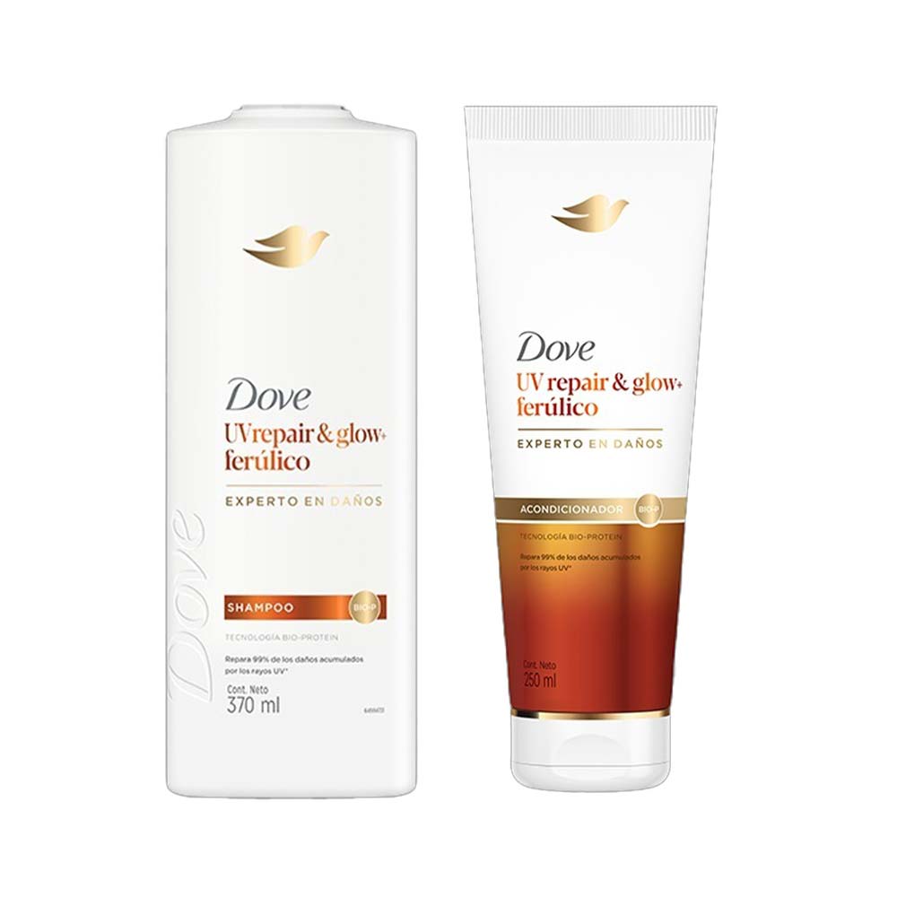Pack DOVE UV Repair Shampoo Frasco 370ml + Acondicionador Frasco 250ml