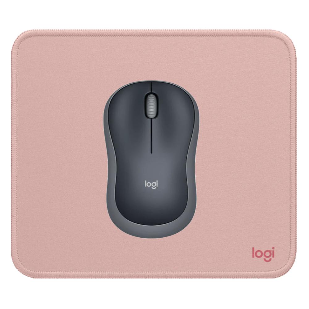 KIT LOGITECH MOUSE M185 GRIS Y PAD MOUSE ROSADO