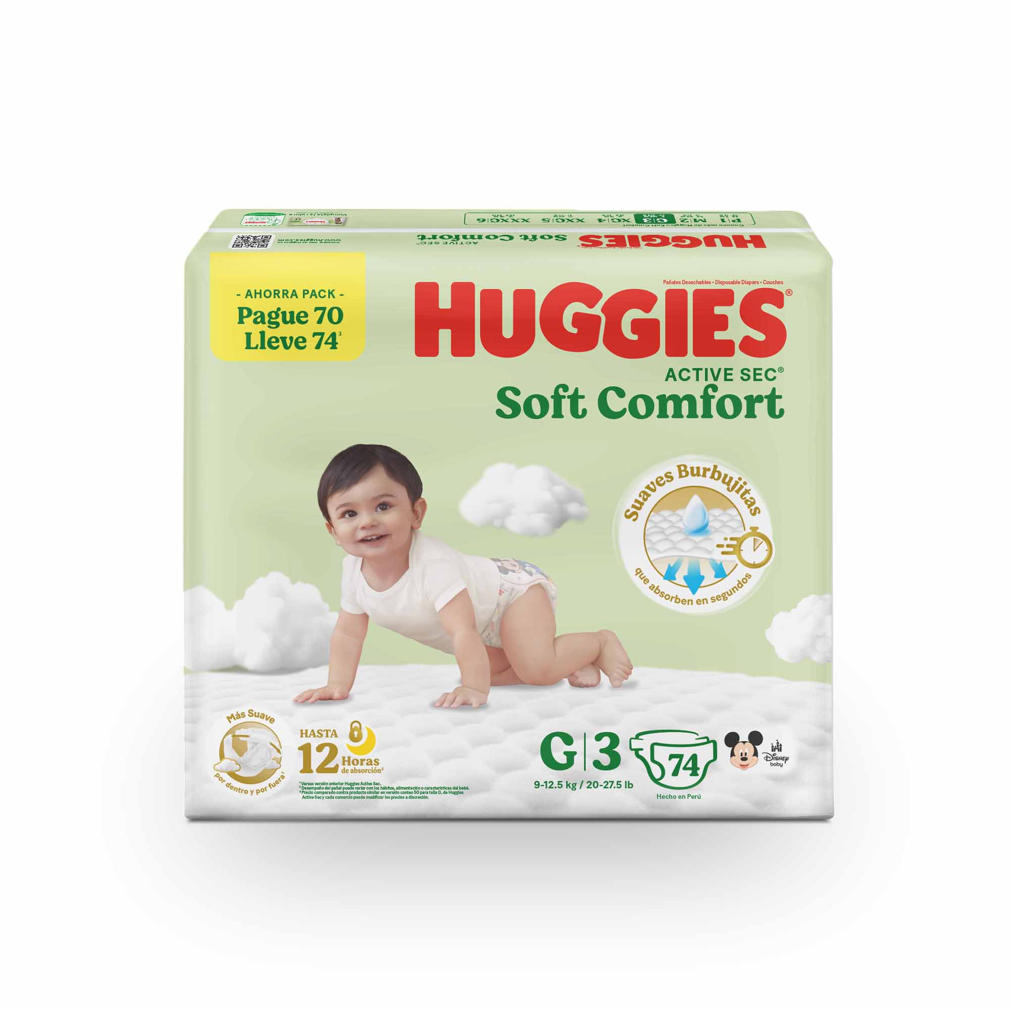 Pañales para Bebé HUGGIES Active Sec G Paquete 74un