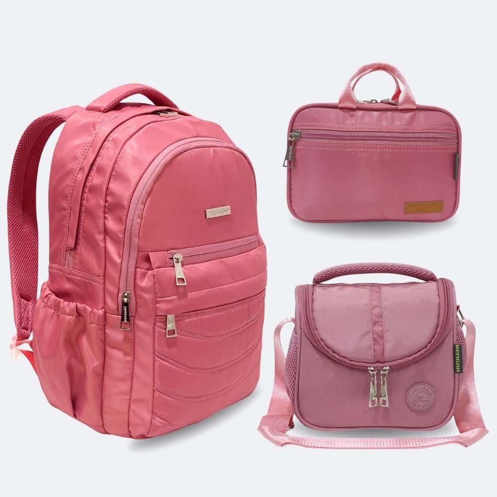 Kit Escolar Kengar - Mochila Extraoficio Lonchera y Cartuchera Palo Rosa