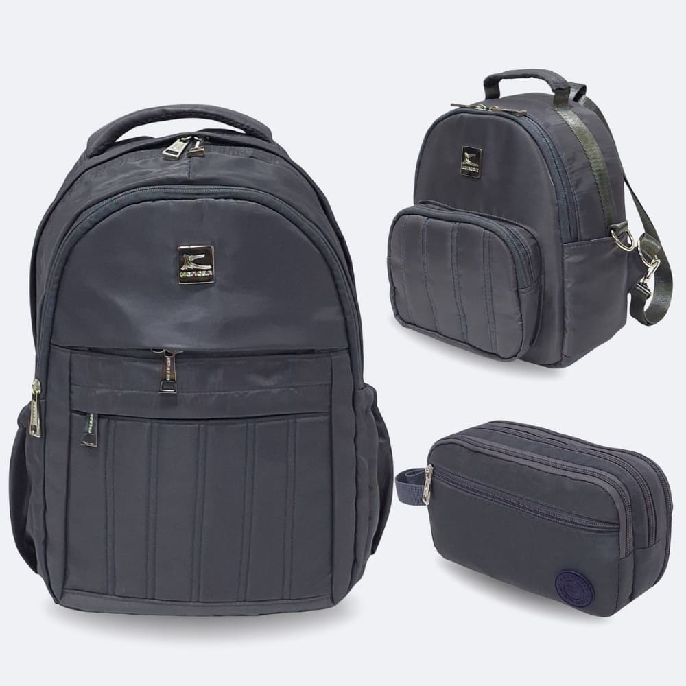 Kit Escolar Kengar - Mochila Oficio Lonchera y Cartuchera Plomo