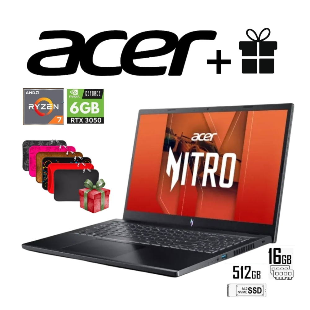 LAPTOP ACER NITRO V 15 15.6 FHD 165HZ AMD RYZEN 7 7735HS RAM 16GB DDR5 SSD 512GB RTX 3050 6GB