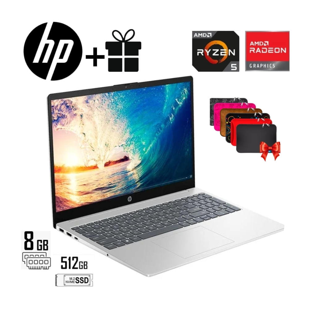 LAPTOP HP 15.6 HD AMD RYZEN 5 7520U RAM 8GB SSD 512GB COLOR PLATEADOADO