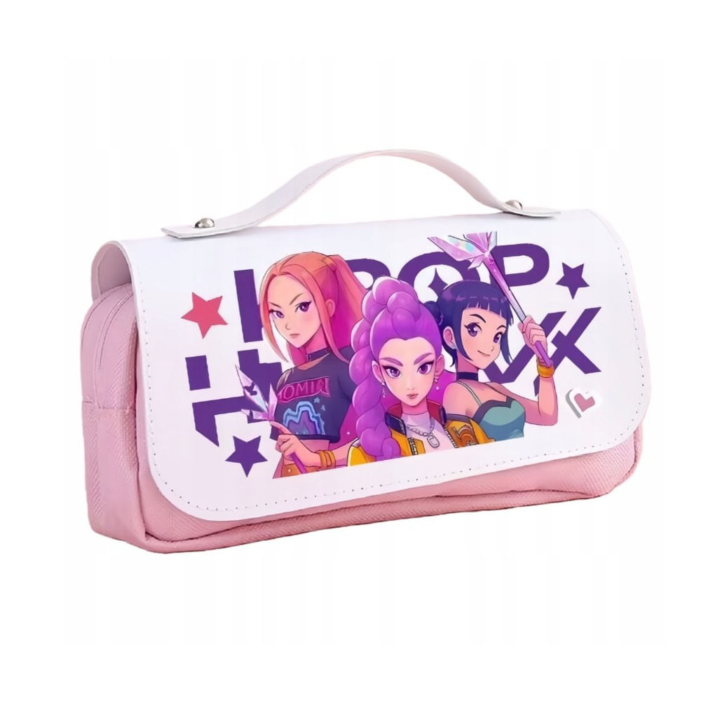 CARTUCHERA K-POP DOBLE CIERRE ROSADO - GUERRERAS