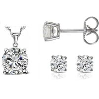 Pack de Joyas Shiny Cuadrado Crystal Aretes y Collar - Genieka Plateado