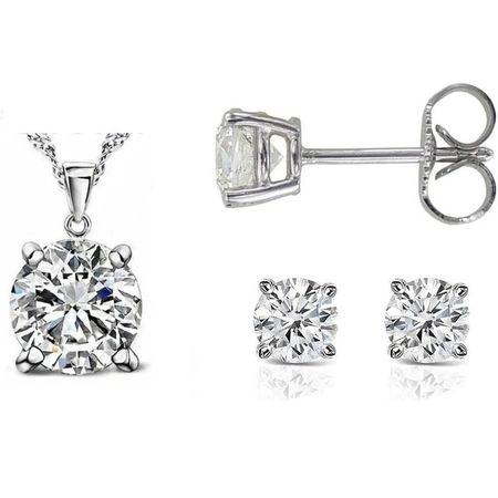 Pack de Joyas Shiny Cuadrado Crystal Aretes y Collar - Genieka Plateado