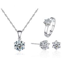 Pack Joyas Shiny Crystal Collar Aretes y Anillo Regalo Navidad Genieka. Plateado