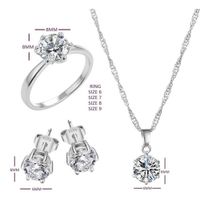 Pack Joyas Shiny Crystal Collar Aretes y Anillo Regalo San Valentin Plateado