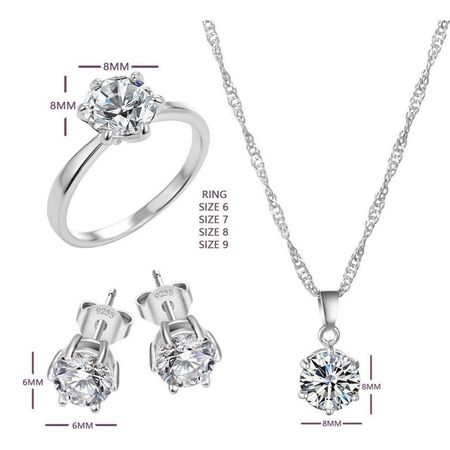 Pack Joyas Shiny Crystal Collar Aretes y Anillo Regalo San Valentin Plateado