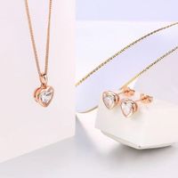 Set Collar y Pendientes Crystal Heart Novia Amor San Valentín Genieka Dorado