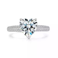 Anillo de Compromiso Diamond Heart Bañado Oro Blanco18K San Valentín Plateado
