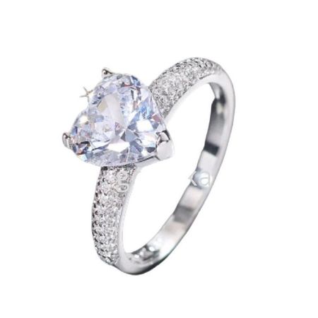 Anillo de Compromiso Aniversario Diamond Heart San Valentín Genieka Plateado