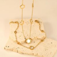 Set Collar y Pulsera Trébol Nácar Blanco Cadena Dorada Mujer Genieka