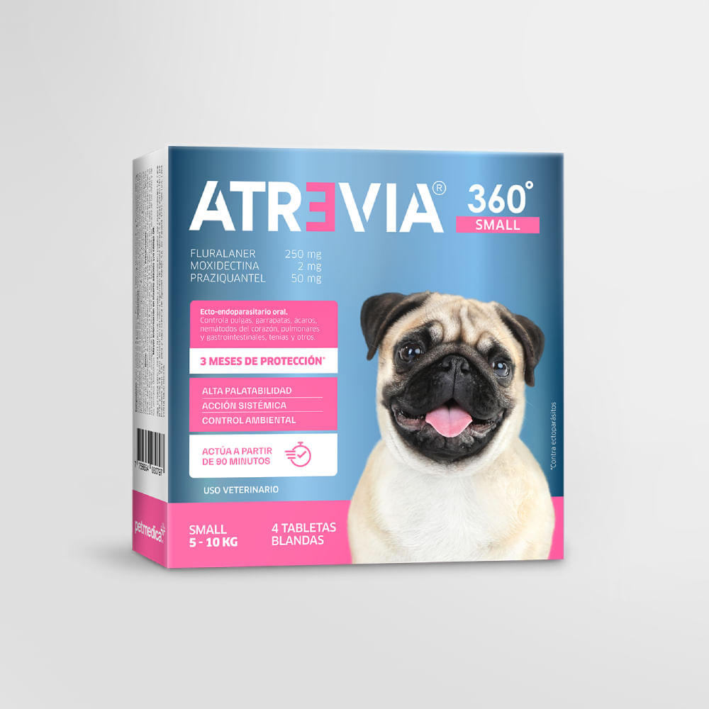 Antipulgas y antiparasitario para perros Atrevia 360 Small 5-10kg x 4 tab