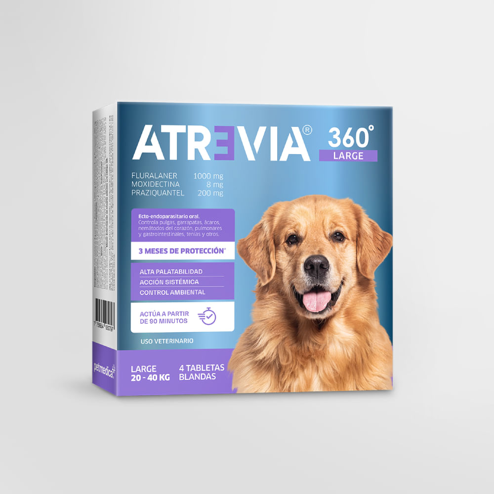 Antipulgas y antiparasitario para perros Atrevia 360 Large 20-40kg x 4tab