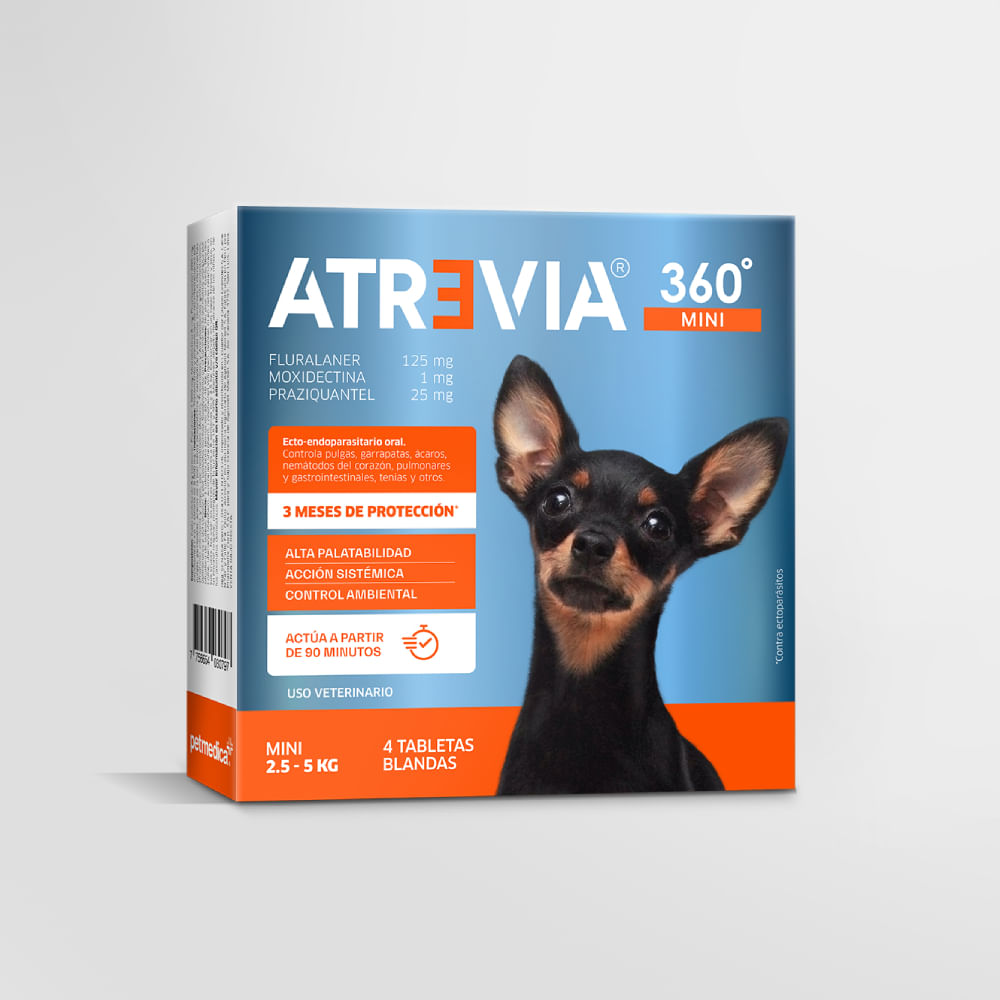 Antipulgas y antiparasitario para perros Atrevia 360 Mini 2.5-5kg x 4 tab