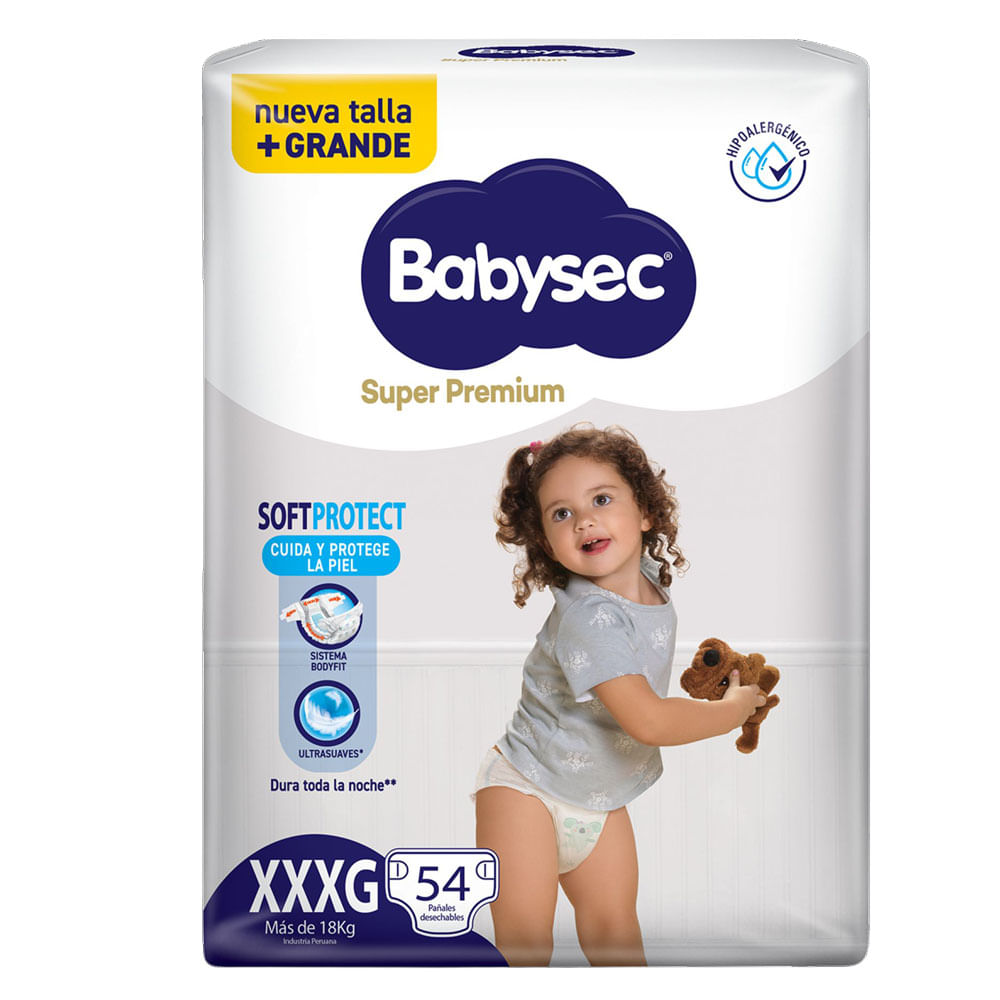 Pañales para Bebé BABYSEC Super Premium XXXG Paquete 54un