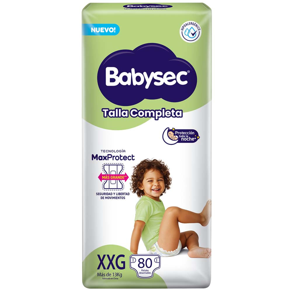Pañales para Bebé BABYSEC Talla Completa XXG Paquete 80un