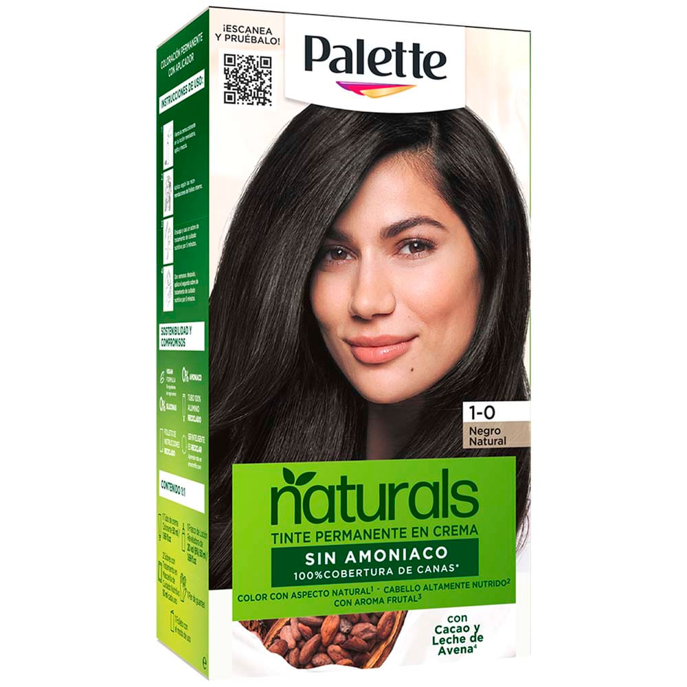 Tinte para Cabello sin Amoníaco PALETTE NATURALS Negro 1.0 Caja 1un