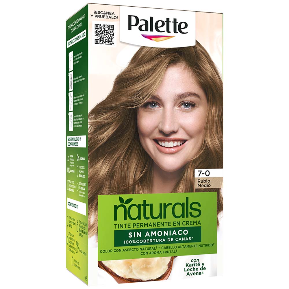 Tinte para Cabello sin Amoníaco PALETTE NATURALS Rubio Medio 7.0 Caja 1un