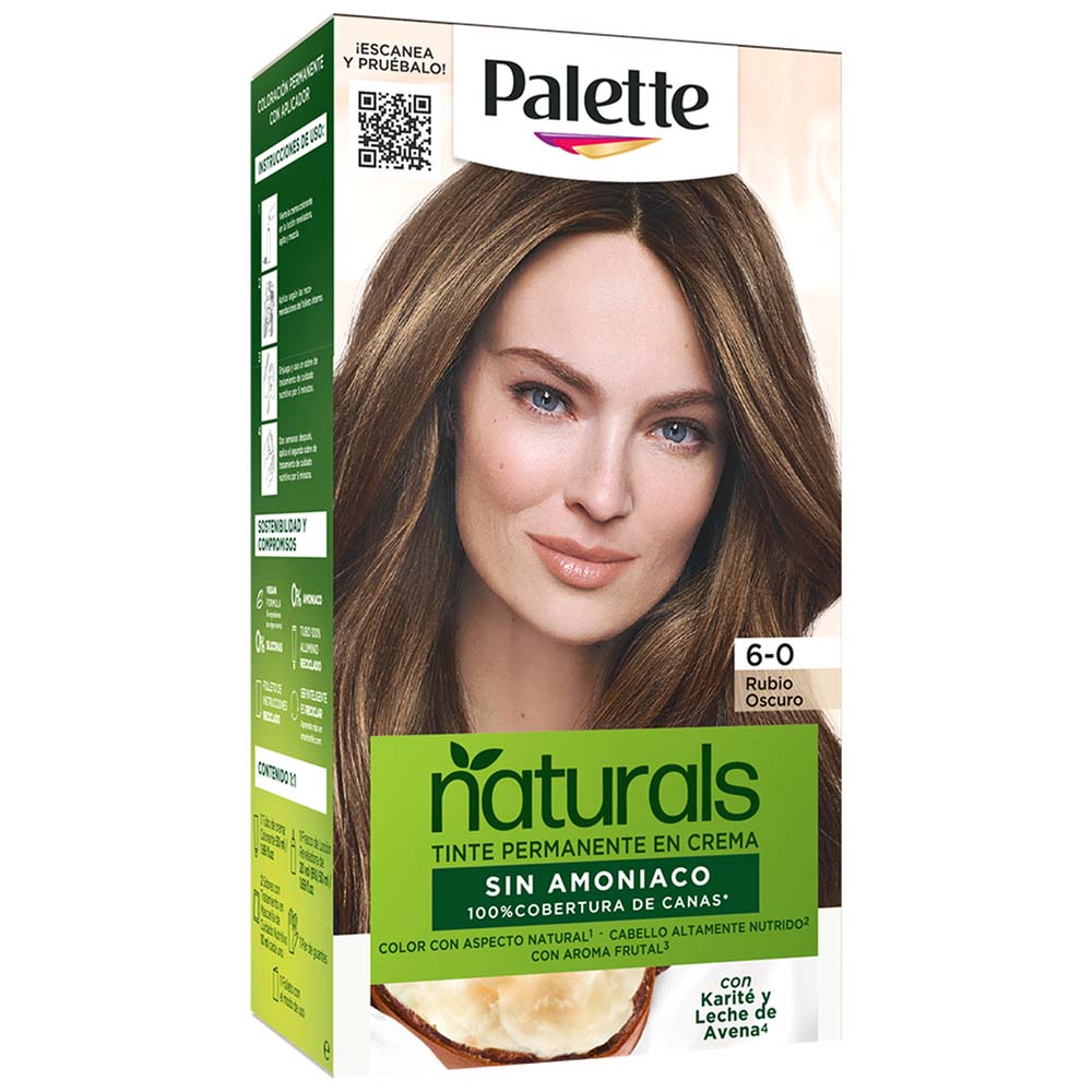 Tinte para Cabello sin Amoníaco PALETTE NATURALS Rubio Oscuro 6.0 Caja 1un