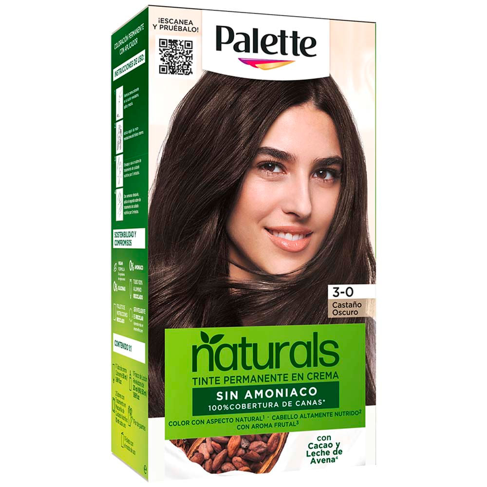 Tinte para Cabello sin Amoníaco PALETTE NATURALS Castaño Oscuro 3.0 Caja 1un