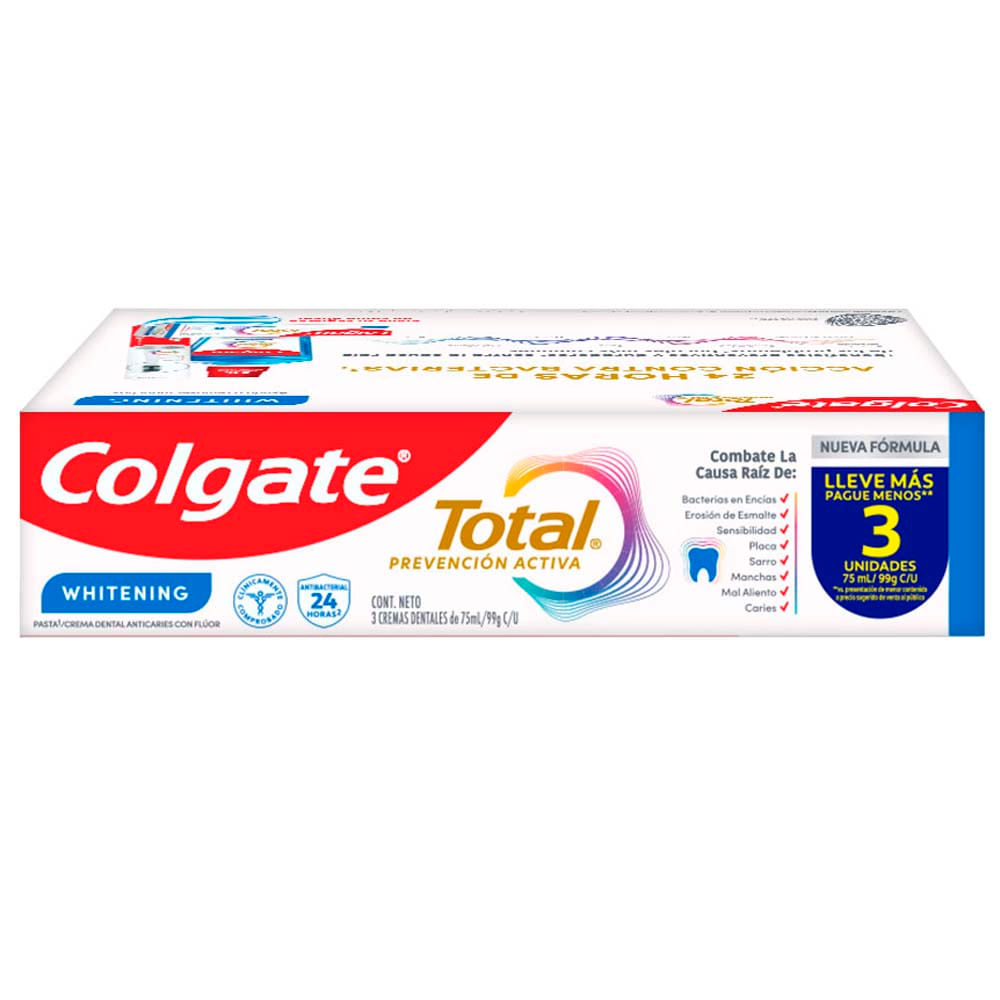 Crema Dental COLGATE TOTAL Whitening Tubo 75ml Paquete 3un