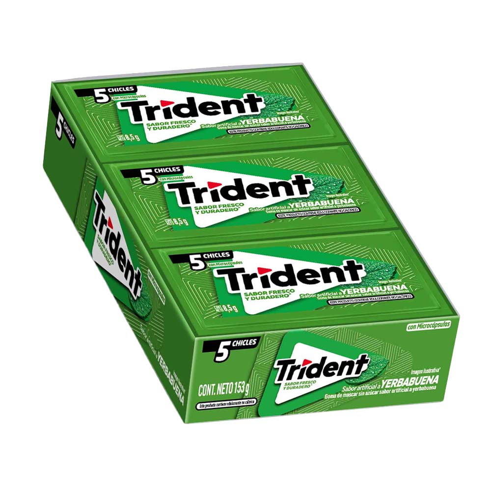 Goma de Mascar TRIDENT 5S Yerbabuena sin Azúcar Display 18un