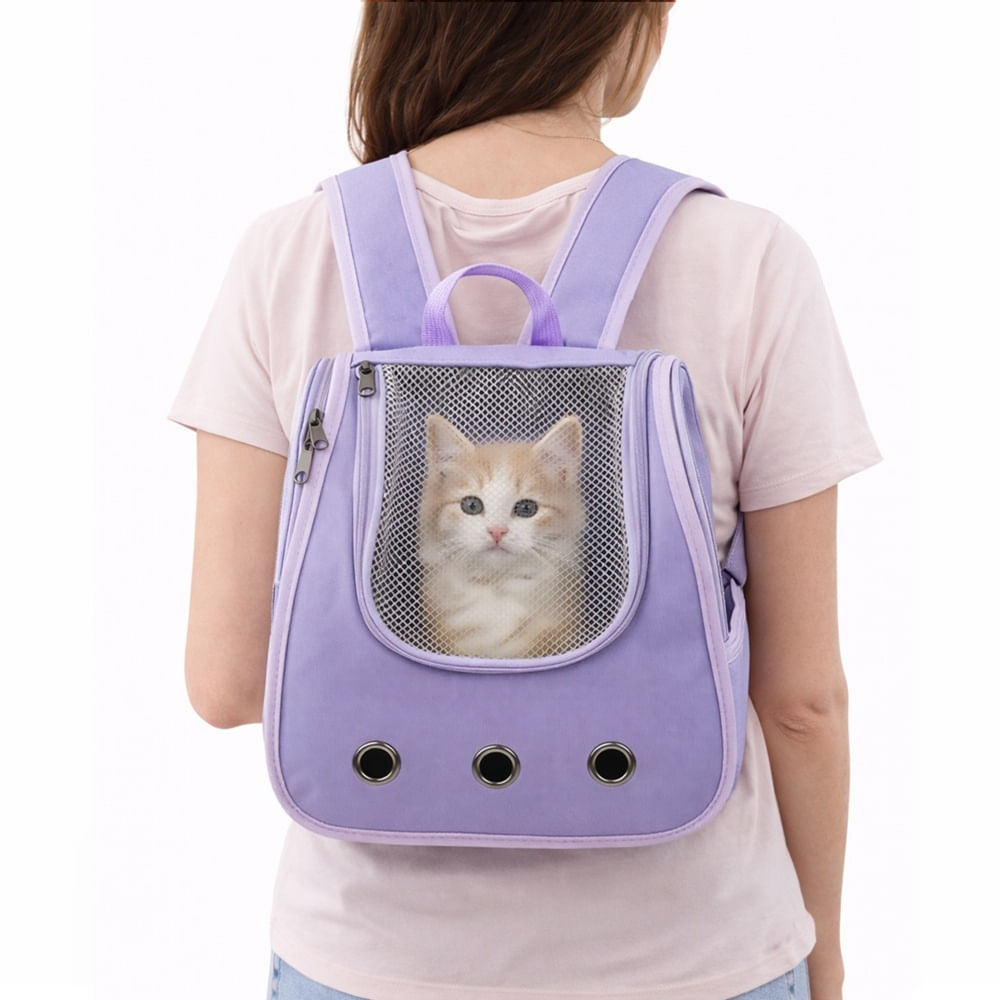 Mochila transportadora para gatos color lila talla única