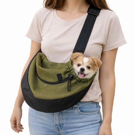 Bolso cruzado transportador para mascotas perros talla L verde militar