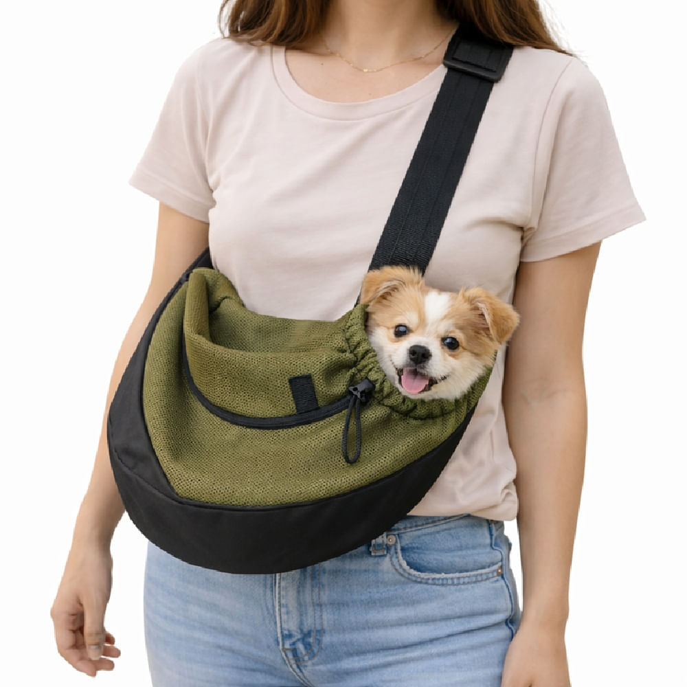 Bolso cruzado transportador para mascotas perros talla L verde militar