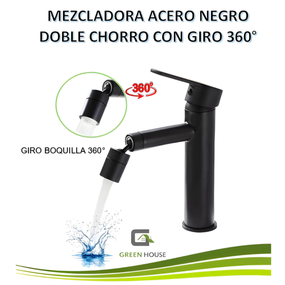 MEZCLADORA DE LAVATORIO CON BOQUILLA ROTATIVA 360 NEGRO