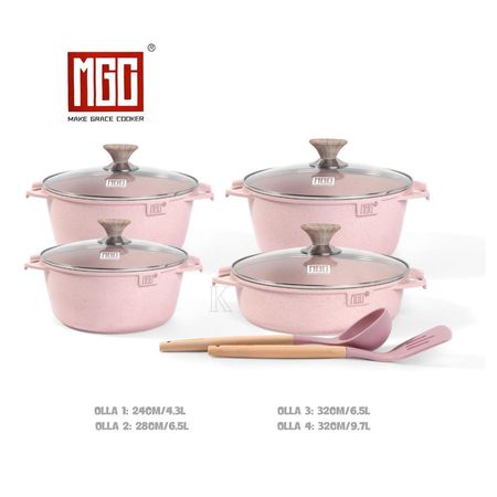 JUEGO DE OLLAS ROCA VOLCANICA DE 10 PIEZAS MGC PINK