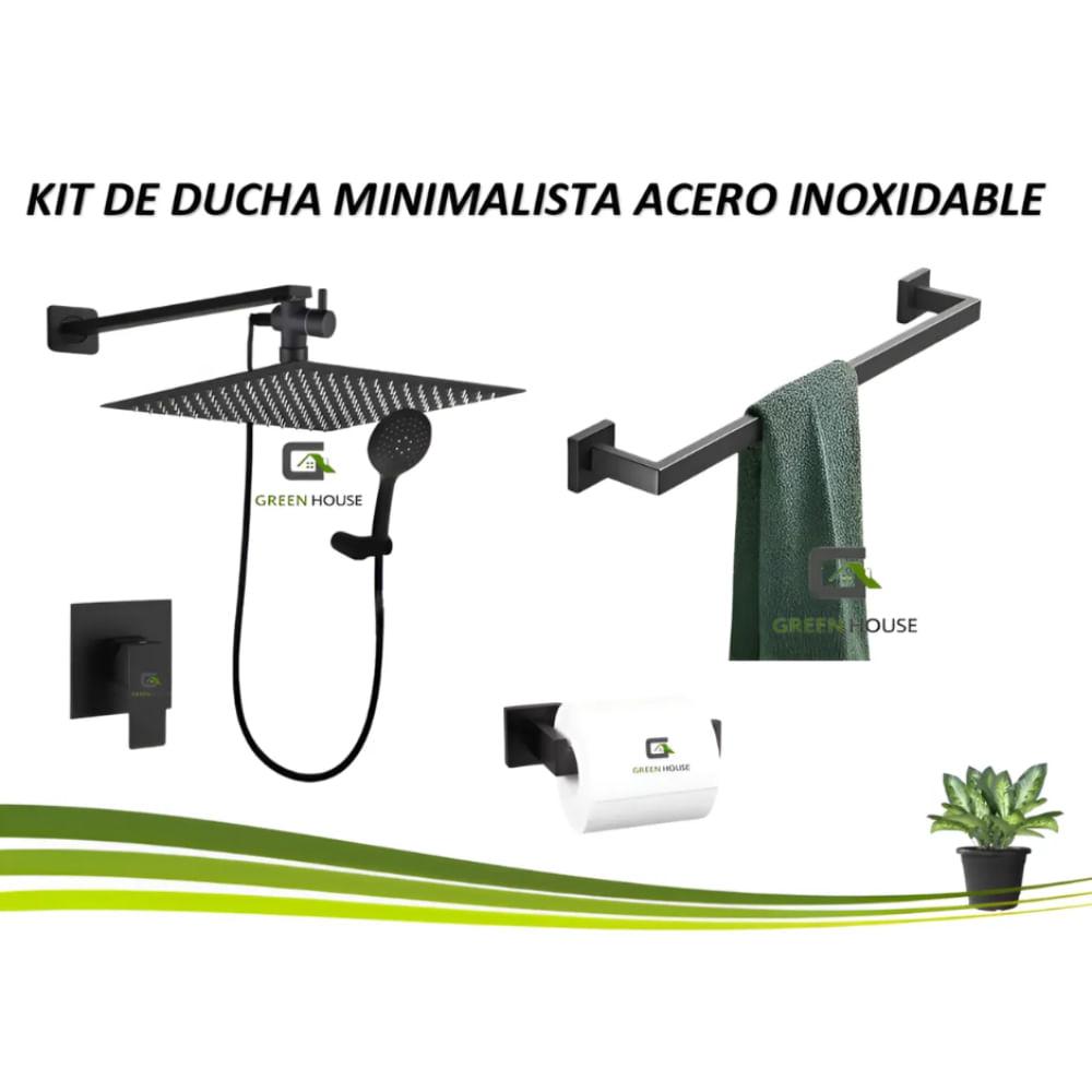 KIT DE DUCHA MINIMALISTA 10 PULGADAS ACERO INOXIDABLE ACCESORIOS