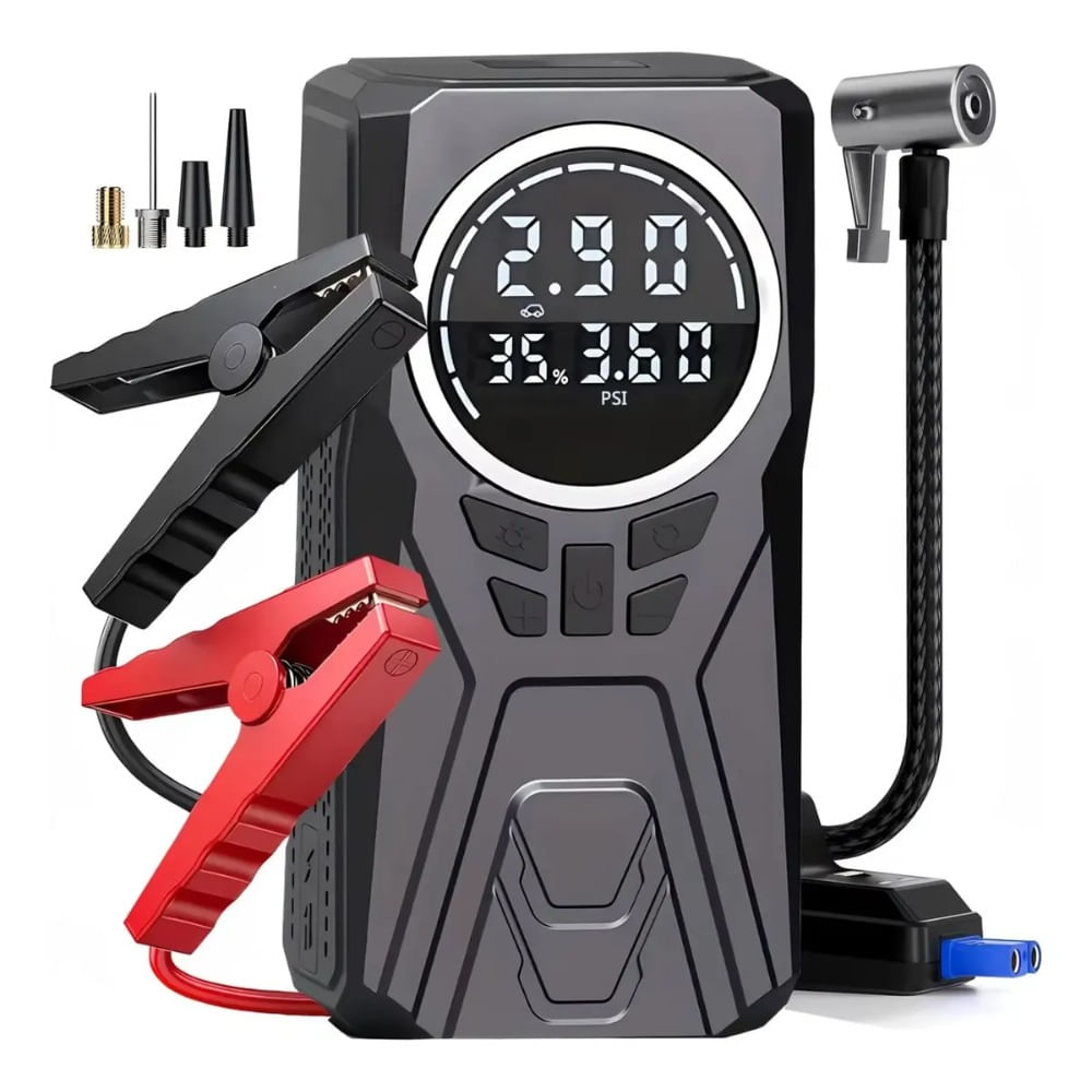 Arrancador De Batería Portátil Compresor Aire Pantalla Led