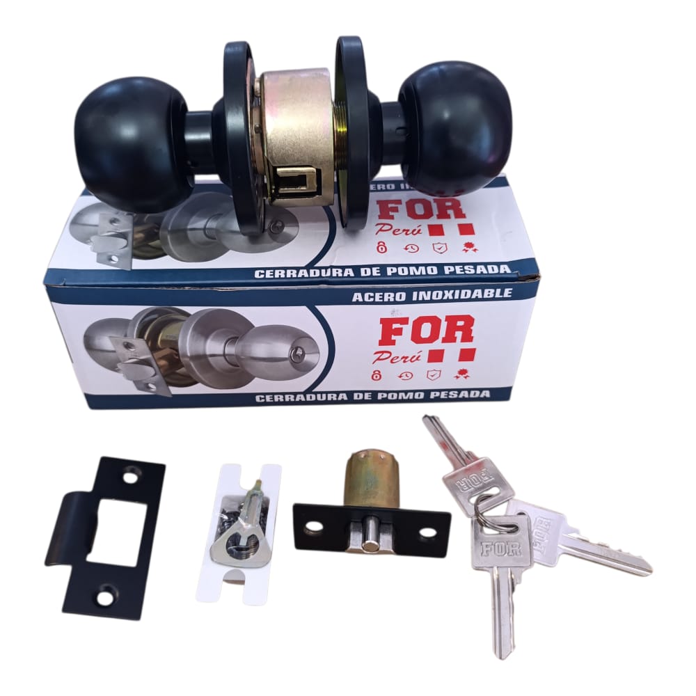 Chapa negro mate pomo redondo de bronce pesado con llaves de bronce