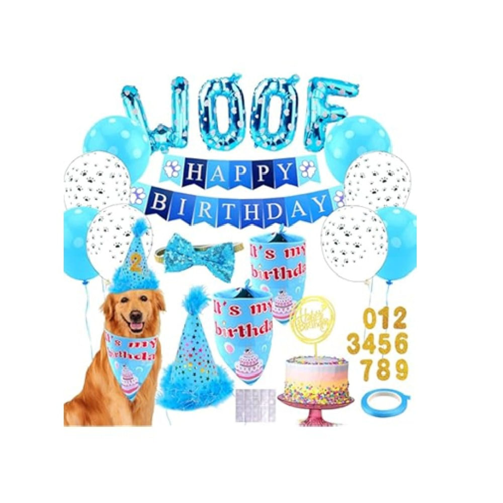 Kit cumpleañero para mascotas perros y gatos celeste