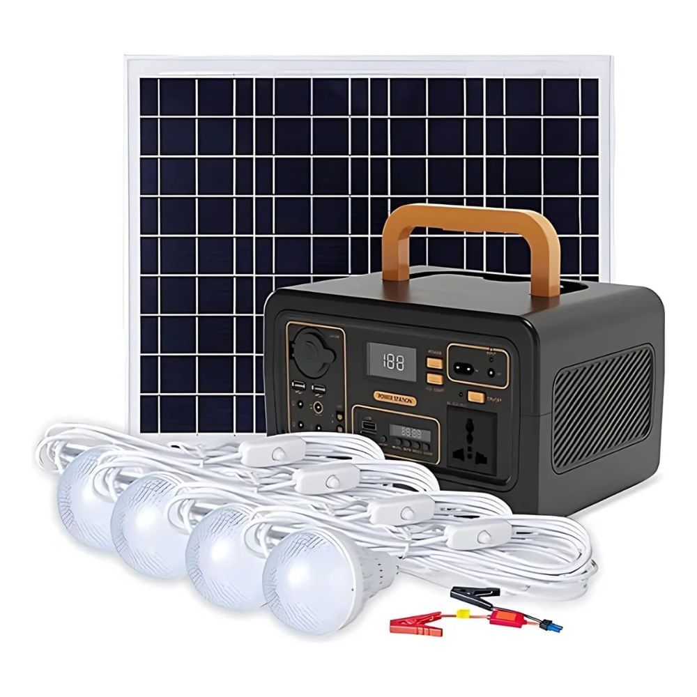 Kit Solar Portatil Focos inversor radio Fm bluetooth  Negro