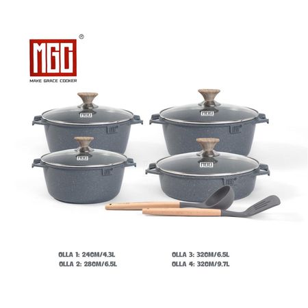 JUEGO DE OLLAS ROCA VOLCANICA DE 10 PIEZAS MGC GREY